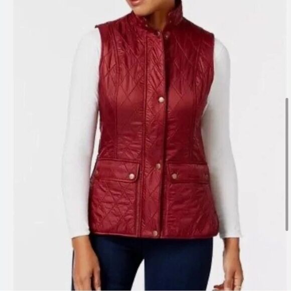 NWT Barbour Wray Gilet Deep Claret Orange Fleece Lined Quilted Vest - Picture 3 of 8